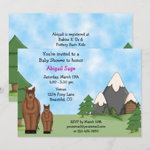 Cute Horses and Mountains Girl Shower Inbjudningar
