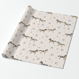 Cute Horses & Horseshoes Kids Birthday Light Beige Presentpapper