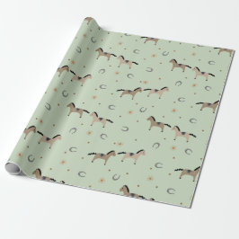 Cute Horses & Horseshoes Kids Birthday Sage Green Presentpapper