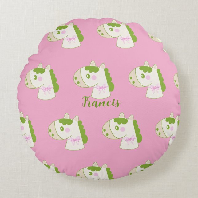 Cute Horses Personalized Pastel Round Pillow Rund Kudde (Framsidan)