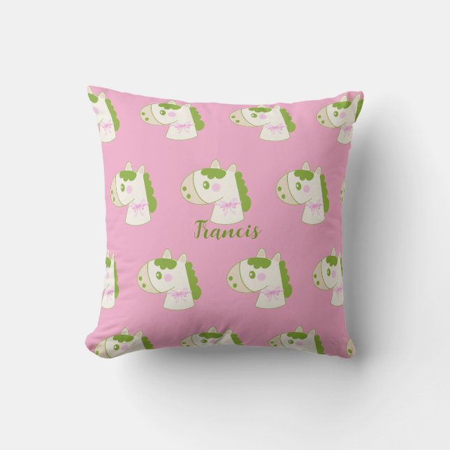 Cute Horses Personalized Pastel Throw Pillow Kudde (Framsida)