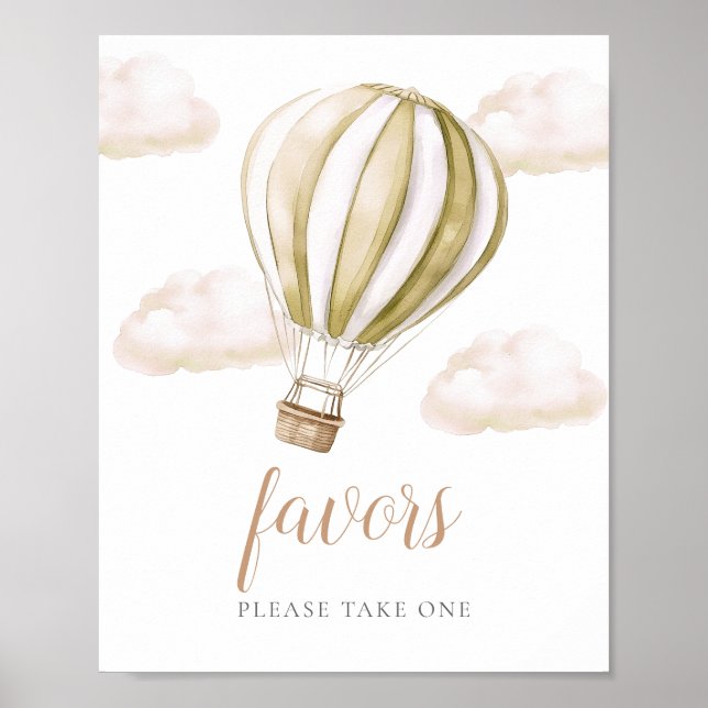 Cute Hot Air Balloon Baby Shower Favors Sign Poster (Framsidan)