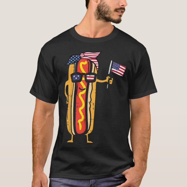 Cute Hotdog Bun Sunglasses Happy 4th Of July Ameri T Shirt (Framsida)