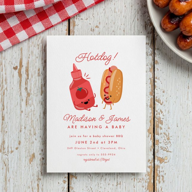 Cute Hotdog Picnic Baby BBQ Red Baby Shower Inbjudningar (Skapare uppladdad)