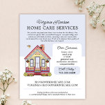 Cute House Caregiver Caretaker Services Flyer<br><div class="desc">Denna glatta karriärutflyktare är en perfekt för äldre vårdgivare, vårdgivare eller sjuksköterskor som tittar att göra ett positivt intryck. Med ett mysigt handdraget hus och en glad fågel som flyger över, utstrålar den bra vibes och värme. Med gott om utrymme för att anpassa dina tjänster, kontaktinformation och andra viktiga detaljer...</div>