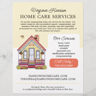 Cute House Caregiver Caretaker Services Gult Reklamblad