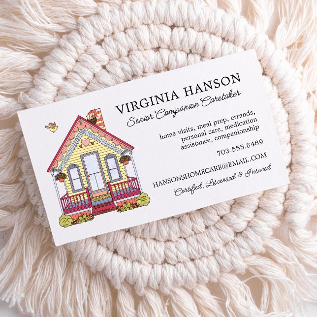 Cute House Caregiver Services Visitkort (Cute Home Illustrated Small Business Card)