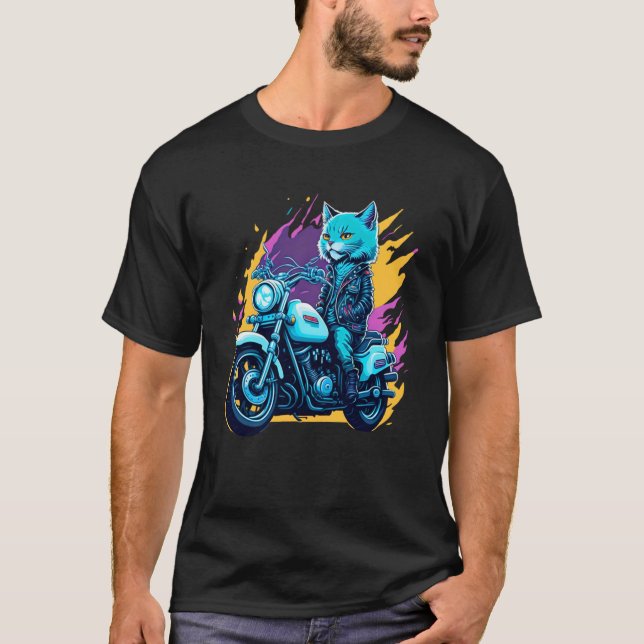 Cute house-katt som kör på motorcykel jul t shirt (Framsida)