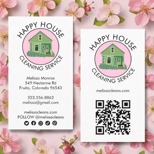 Cute House-Logotyp Städning Social-ikoner för QR-k Visitkort