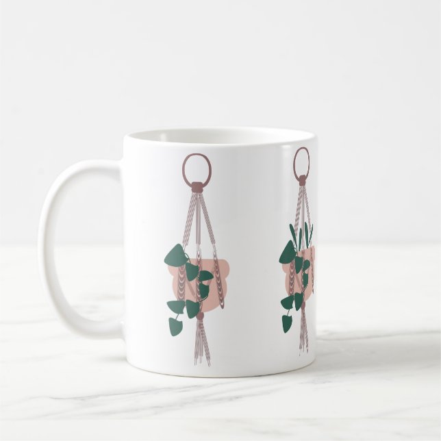 Cute House Plant Hanging Macrame Illustration Kaffemugg (Vänster)