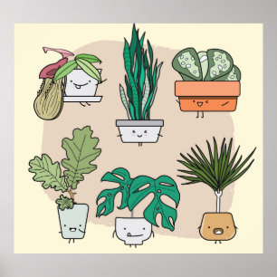 Cute House Plants: Colorful Botanical. Poster