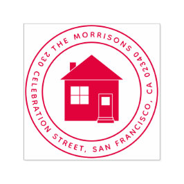 Cute House Round Family Namn & Returadress Självfärgande Stämpel