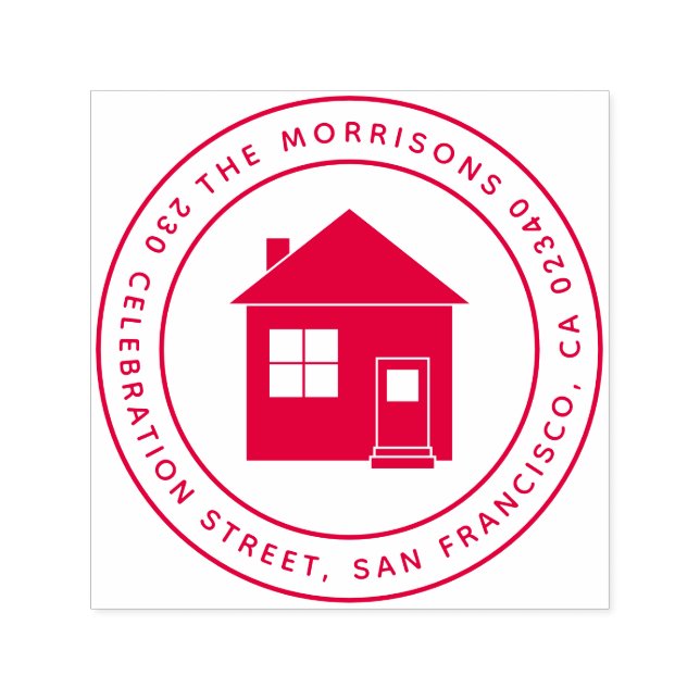 Cute House Round Family Namn & Returadress Självfärgande Stämpel (Design)