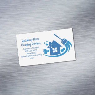 Cute House Städning Maid Services Blue Broom Magnetiska Visitkort