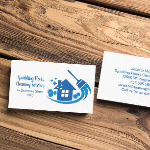 Cute House Städning Maid Services Blue Broom Visitkort