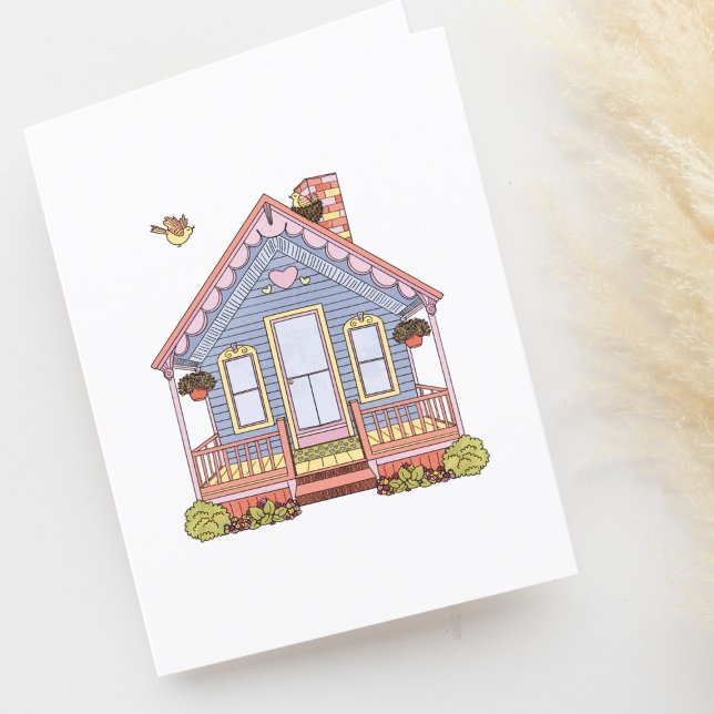 Cute House Teckning Blank Houseuppvärmning Tack Kort (Skapare uppladdad)