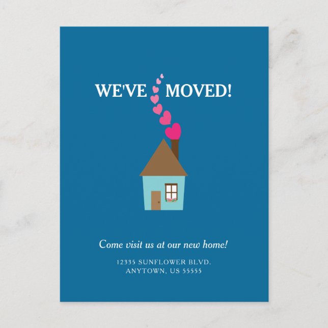 Cute House with Hearearts Vi har flyttat Ny adress Vykort (Framsida)