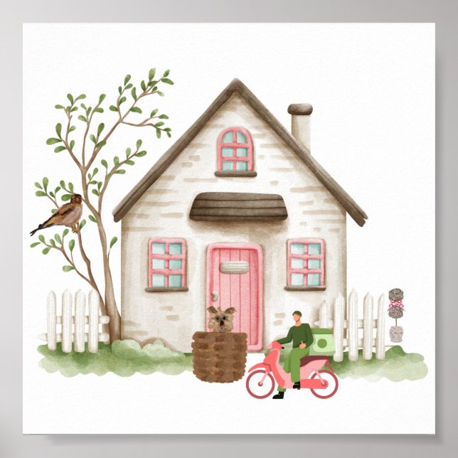 Cute House Yorkie Art Print poster (Framsidan)