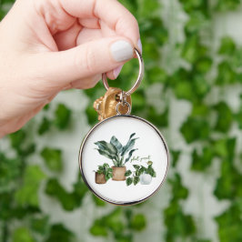 Cute Houseplant Botanical Plant Parent Keychain Rund Silverfärgad Nyckelring