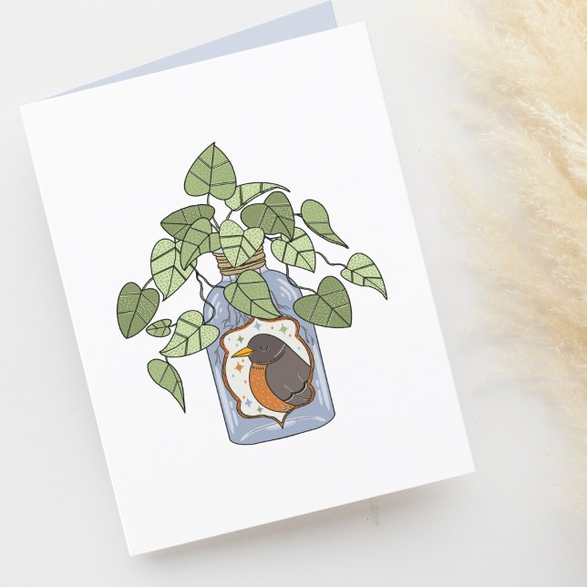 Cute Houseplant i Flaska Illustrated Blank Tack Kort (Skapare uppladdad)