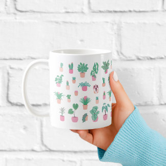 Cute Houseplant Pattern with Minimalist Potted Pla Kaffemugg