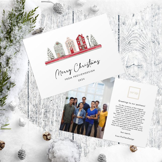 Cute Houses in jul Färg Photo Business Julkort (Skapare uppladdad)