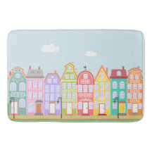 Cute Houses Pastel Bath Mat