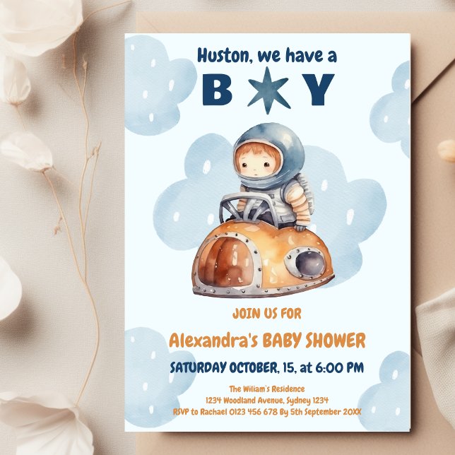 Cute Houston vi har en Boy Space Baby Shower Inbjudningar (Skapare uppladdad)