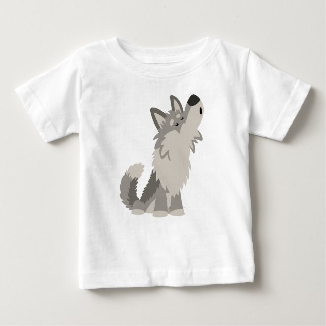 Cute Howling Tecknad Varg Baby T-Shirt (Framsida)