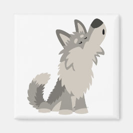 Cute Howling Tecknad Varg Magnet