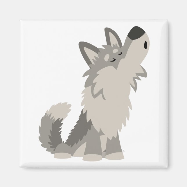 Cute Howling Tecknad Varg Magnet (Framsidan)
