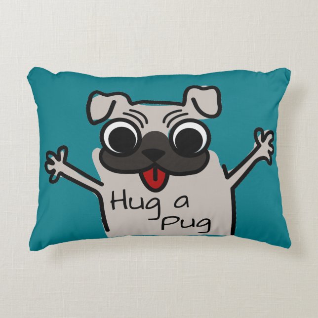 Cute Hug a Pug Teal Prydnadskudde (Framsidan)