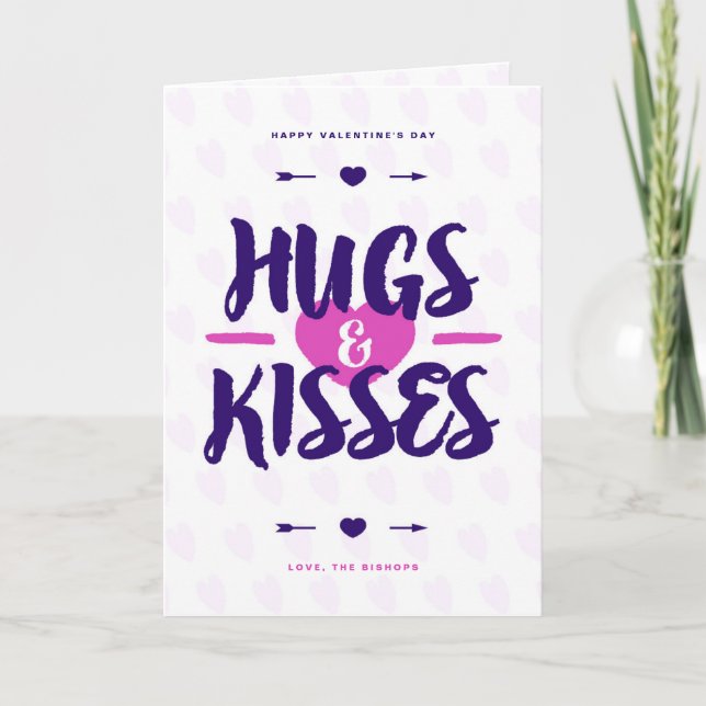 Cute Hugs & Kisses Rustic Lettered Valentine Day Helgkort (Framsida)