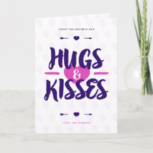 Cute Hugs & Kisses Rustic Lettered Valentine Day Helgkort