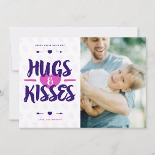 Cute Hugs & Kisses Rustic Photo Valentine Day Julkort