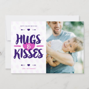 Cute Hugs & Kisses Rustic Photo Valentine Day Julkort