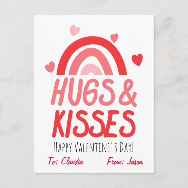 Cute Hugs & Kisses Valentindagen Kids Classroom Helg Vykort (Framsida)