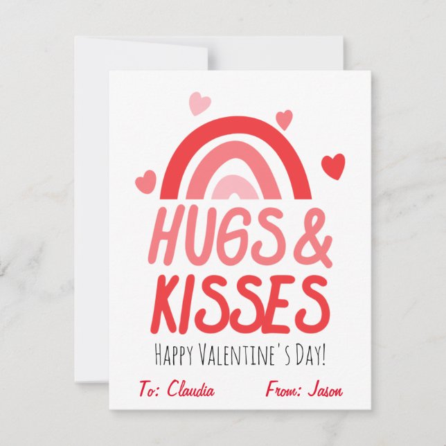 Cute Hugs & Kisses Valentindagen Kids Classroom Julkort (Framsida)