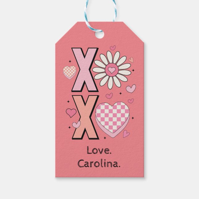 Cute Hugs&Kisses XOXO Rosa Kärlek på Alla hjärtans Presentetikett (Framsidan)
