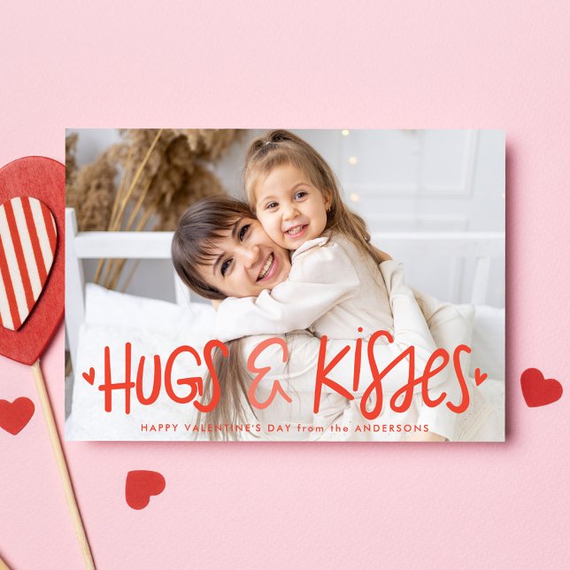 Cute Hugs och Kisses Photo Valentine Day Card Julkort (Skapare uppladdad)