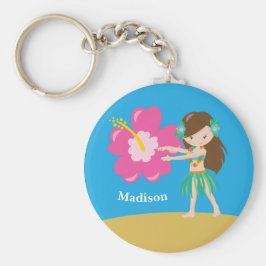 Cute Hula Girl Kids Anpassningsbar Blue Beach Mono Nyckelring