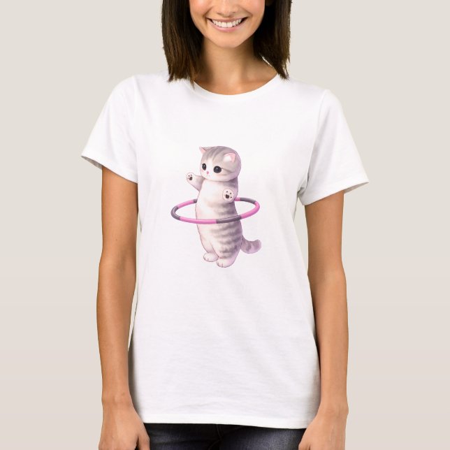 Cute Hula Hoop Cat T-Shirt (Framsida)