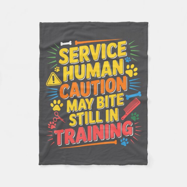 Cute Human Caution Service May Still Bite Training Fleecefilt (Framsidan)