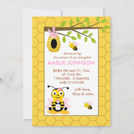 Cute Humla Girl Birth Baby Birth-annons Card Meddelande