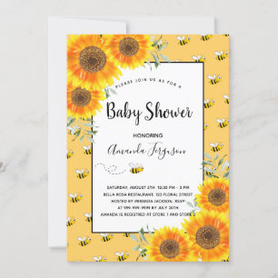 Cute humla-gultens solblommor, babydusch inbjudningar