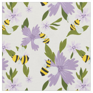Cute humla och lila blommor tyg