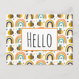 Cute Humla och Rainbows Mönster Hej Vykort