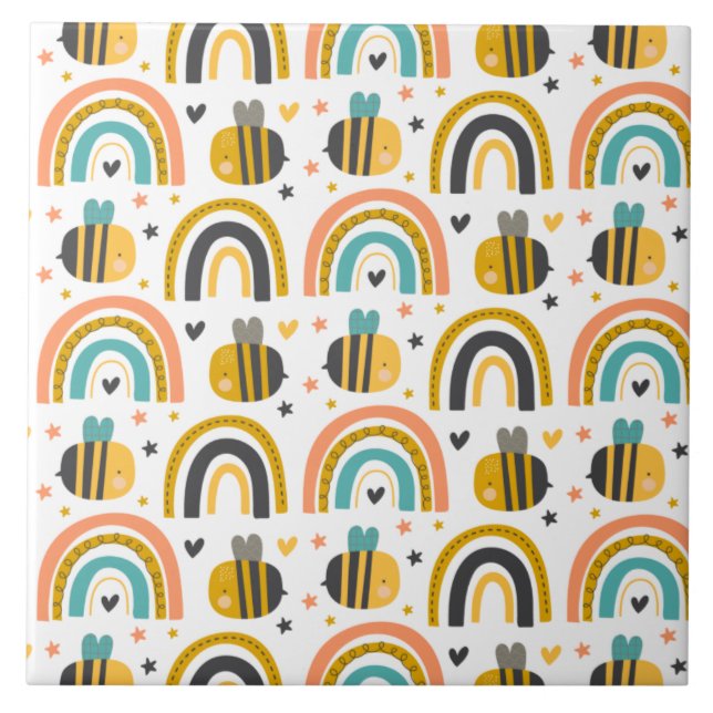 Cute Humla och Rainbows Mönster Kakelplatta (Framsidan)