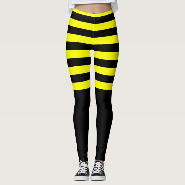 Cute Humla Stil Black Gult Rand Mönster Leggings (Framsida)