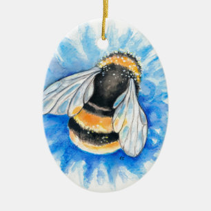 Cute Humla Watercolor Art Julgransprydnad Keramik